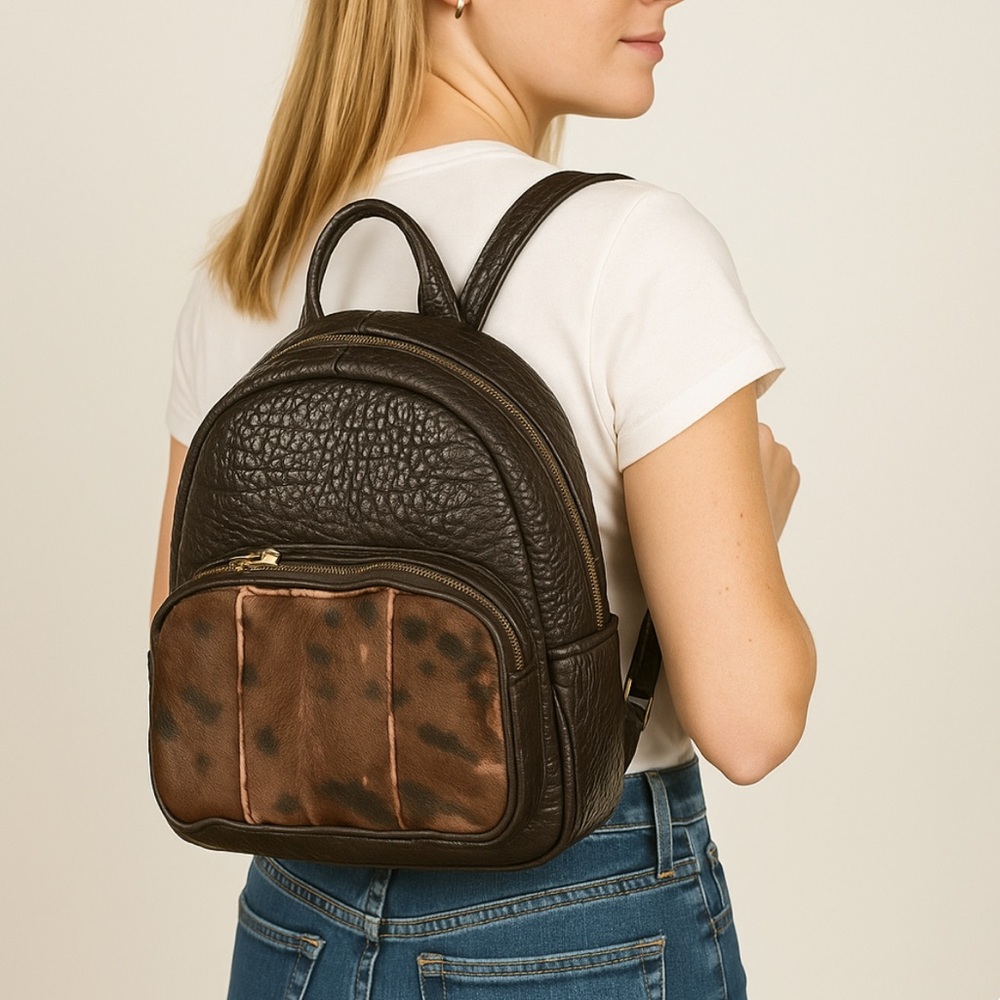 Alexander Wang Black Embossed Leather & Calf Hair Studded Backpack Bag Luxurious